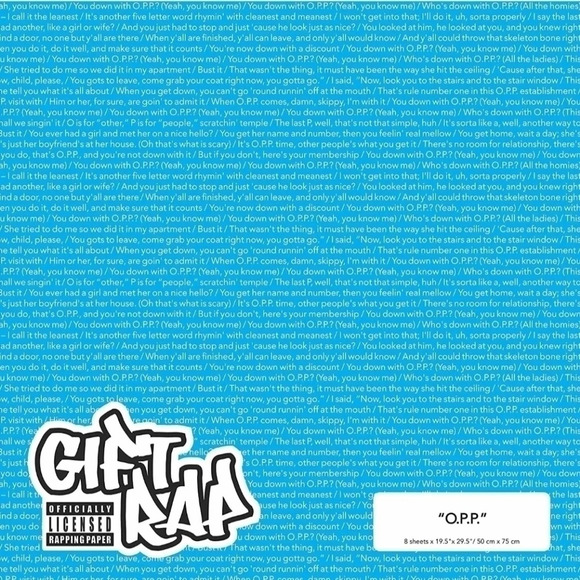 Gift Rap: "O.P.P." Officially  Licensed Rap Lyric Wrapping Paper (Blue) - Picture 1 of 6